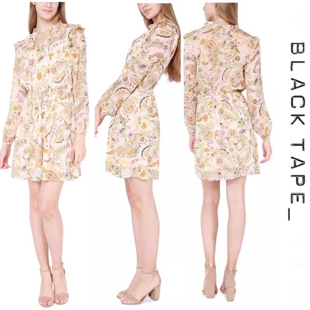 Black Tape_ Women’s Paisley Print Elastic -Waist Minidress - Medium